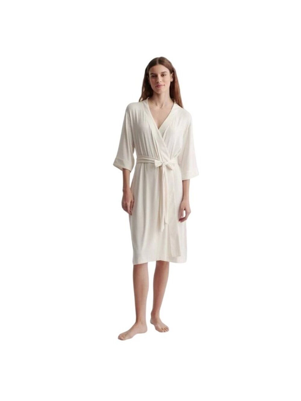 Quince Womens Beige Bamboo Robe XS With Belted Waist & Pockets